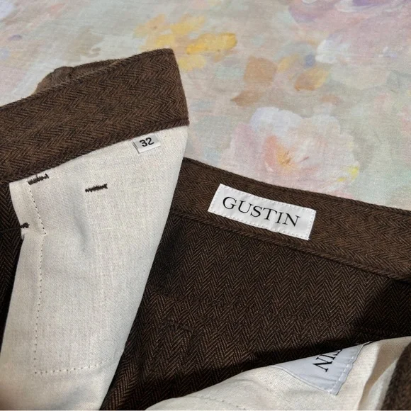 GUSTIN 48 Wool Herringbone Brown x Black 5 Pocket Pants 32 - Picture 6 of 9